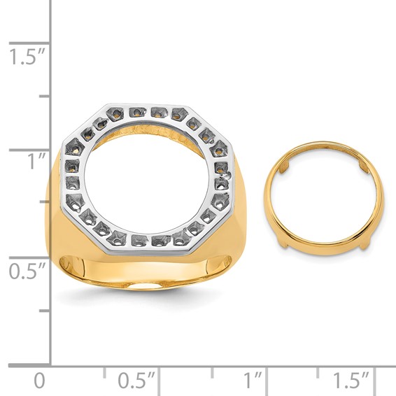 14k Men's Two-tone Diamond Octagonal Coin Bezel Ring Mounting         