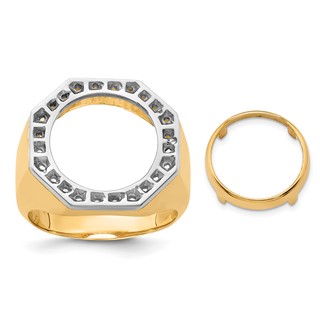 14k Men's Two-tone Diamond Octagonal Coin Bezel Ring Mounting         