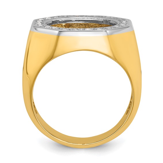 14k Men's Two-tone Diamond Octagonal Coin Bezel Ring               