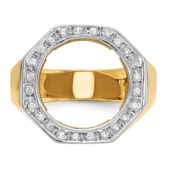 14k Men's Two-tone Diamond Octagonal Coin Bezel Ring               