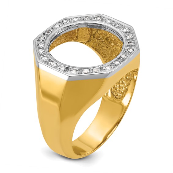 14k Men's Two-tone Diamond Octagonal Coin Bezel Ring               
