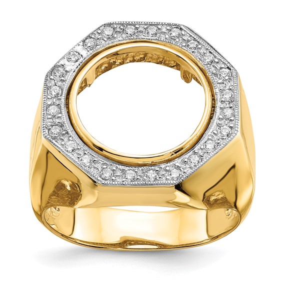 14k Men's Two-tone Diamond Octagonal Coin Bezel Ring               