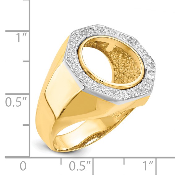 14k Men's Two-tone Diamond Octagonal Coin Bezel Ring               