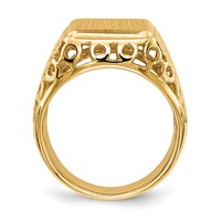 14K Yellow Gold 11.5 X 13.5mm Rectangle Open Back Cut-out Circles Mens Signet Ring view 2