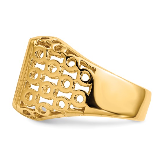 14k 11.5 x 13.5mm Rectangle Open Back Cut-out Circles Mens Signet Ring