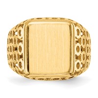 14K Yellow Gold 11.5 X 13.5mm Rectangle Open Back Cut-out Circles Mens Signet Ring view 4