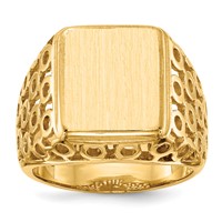 14K Yellow Gold 11.5 X 13.5mm Rectangle Open Back Cut-out Circles Mens Signet Ring view 1