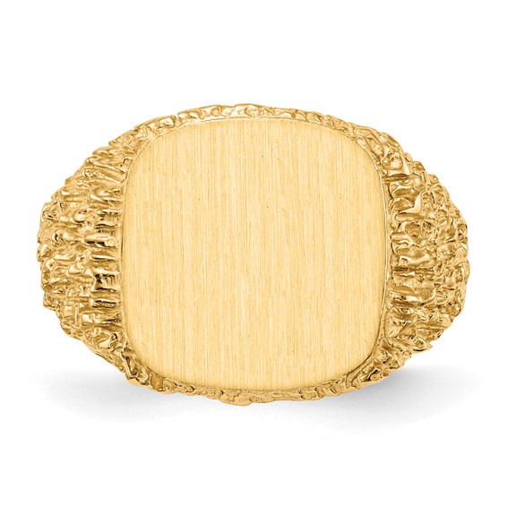 14k 13.5x13.5mm Cushion Closed Back Mens Signet Ring
