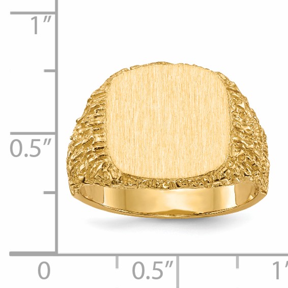 14k 13.5x13.5mm Cushion Closed Back Mens Signet Ring