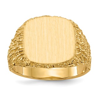 14k 13.5x13.5mm Cushion Closed Back Mens Signet Ring
