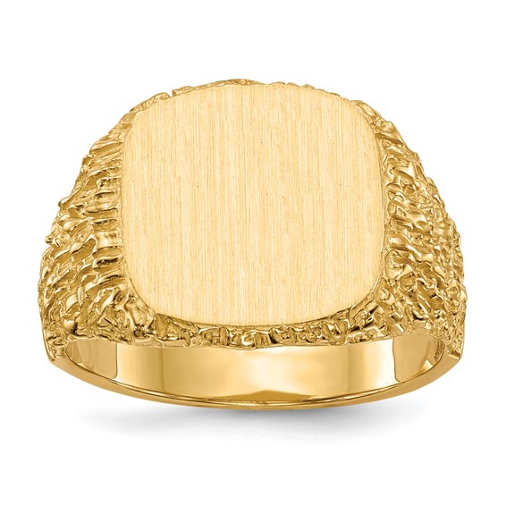 14k 13.5x13.5mm Cushion Closed Back Mens Signet Ring