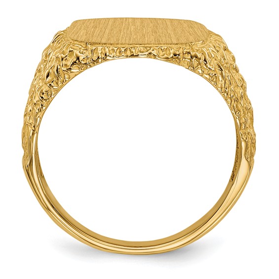 14k 13.5x13.5mm Cushion Open Back Mens Signet Ring