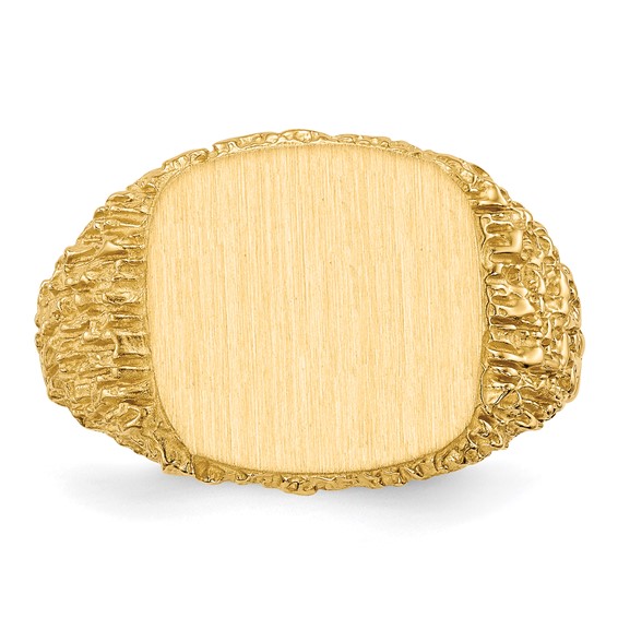 14k 13.5x13.5mm Cushion Open Back Mens Signet Ring