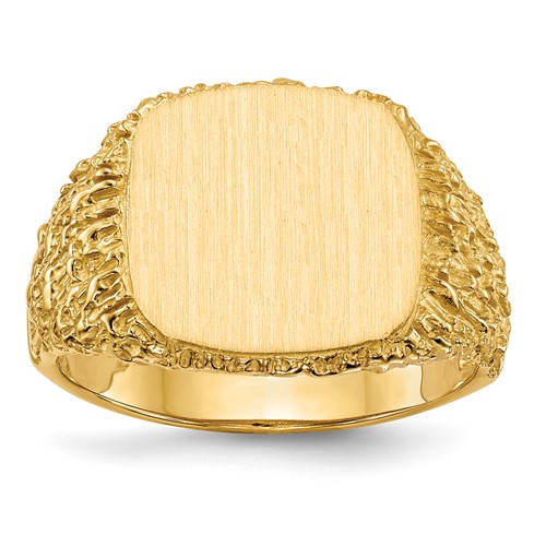 14K Yellow Gold 13.5x 13.5mm Cushion Open Back Mens Signet Ring