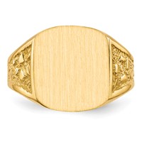 14K Yellow Gold 14.0x 12.5mm Cushion Closed Back Mens Nugget Signet Ring view 4