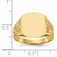 14K Yellow Gold 14.0x 12.5mm Cushion Closed Back Mens Nugget Signet Ring view 5