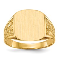 14K Yellow Gold 14.0x 12.5mm Cushion Closed Back Mens Nugget Signet Ring view 1
