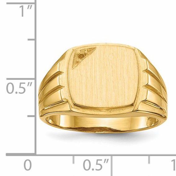 14k Holds 1-1.6mm Diamond 12.0x11.5mm Cushion Open Back Grooved Sides Mens Signet Ring Mounting