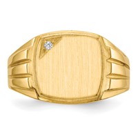 14K Yellow Gold.02ct VS Diamond 12.0x 11.5mm Cushion Open Back Grooved Sides Mens Signet Ring view 4