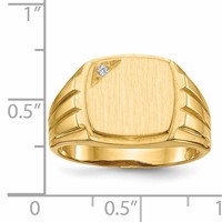 14K Yellow Gold.02ct VS Diamond 12.0x 11.5mm Cushion Open Back Grooved Sides Mens Signet Ring view 5