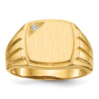 14K Yellow Gold.02ct VS Diamond 12.0x 11.5mm Cushion Open Back Grooved Sides Mens Signet Ring view 1
