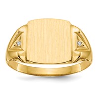 14K Yellow Gold.02ct AA Diamond 11.0x 12.0mm Cushion Open Back Mens Signet Ring view 1