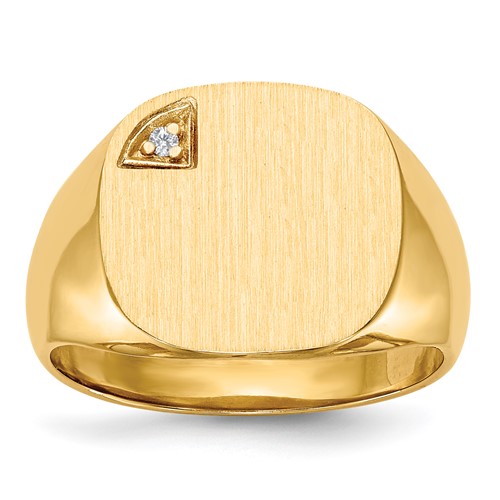 14K Yellow Gold 0.50 Point Aaa Diamond 15.0x 15.0mm Cushion Closed Back Mens Signet Ring