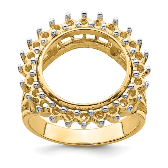 14ky Rhodium Ladies' Wire Diamond Coin Bezel Ring Mounting            