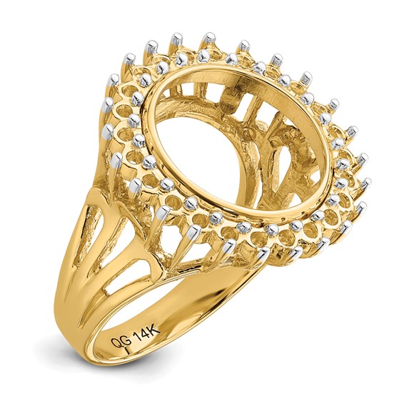 14ky Rhodium Ladies' Wire Diamond Coin Bezel Ring Mounting            