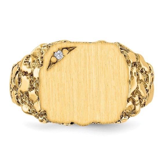 Gold Polished Diamond Nugget Signet Ring