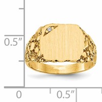14K Yellow Gold.01ct AA Diamond 11.5x 10.0mm Cushion Closed Back Nugget Signet Ring view 5