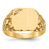 10K 10.0x11.5mm Rectangle Nugget AA Diamond Closed Back Signet Ring view 1
