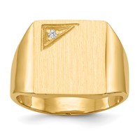 14K Yellow Gold .02ct a Diamond 13.0x14.0mm Square Closed Back Mens Signet Ring view 1