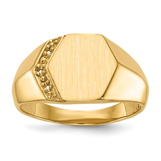 14k Holds 3-1.0mm Diamonds 11.5x11.5mm Hexagon Open Back Mens Signet Ring Mounting