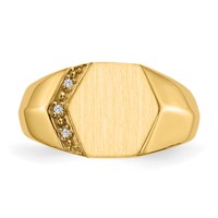 14K Yellow Gold.01ct VS Diamond 11.5x 11.5mm Hexagon Open Back Mens Signet Ring view 4