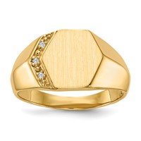 14K Yellow Gold.01ct VS Diamond 11.5x 11.5mm Hexagon Open Back Mens Signet Ring view 1