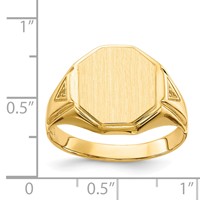 14K Yellow Gold Holds 2-1.0mm Diamonds 11.5x 12.5mm Octagon Open Back Mens Signet Ring Mounting view 5