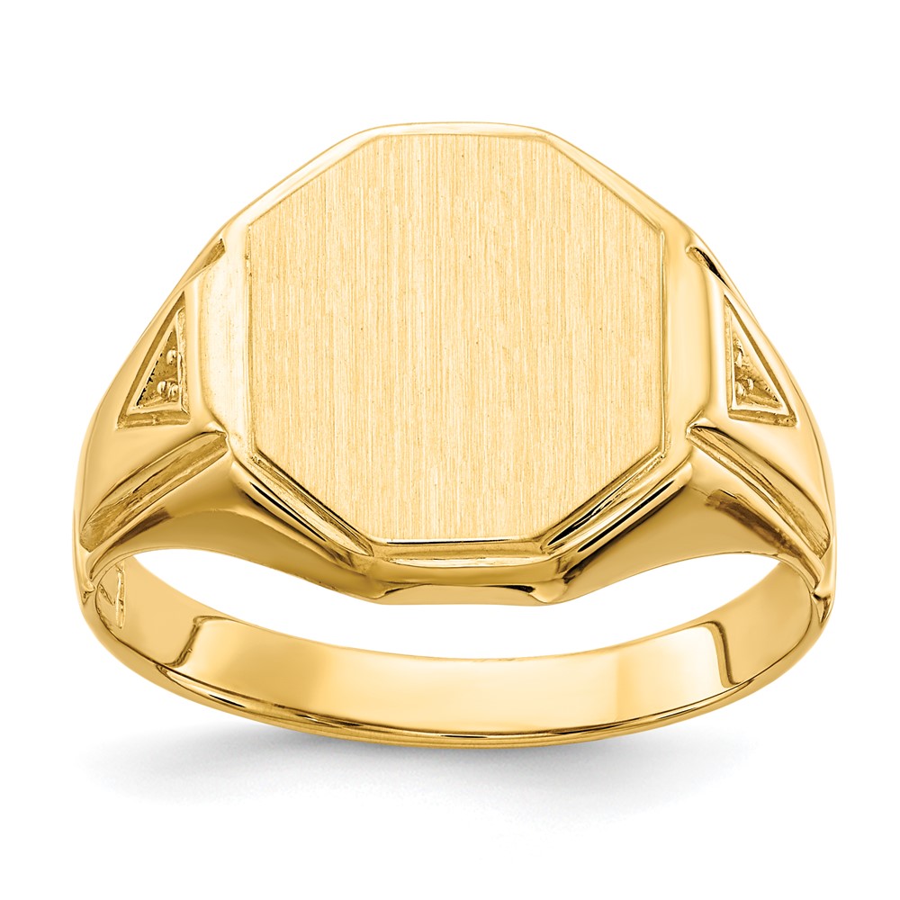 14K Yellow Gold Holds 2-1.0mm Diamonds 11.5x 12.5mm Octagon Open Back Mens Signet Ring Mounting