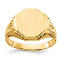 14K Yellow Gold Holds 2-1.0mm Diamonds 11.5x 12.5mm Octagon Open Back Mens Signet Ring Mounting view 1