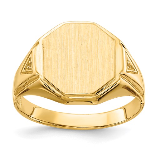 14K Yellow Gold Holds 2-1.0mm Diamonds 11.5x 12.5mm Octagon Open Back Mens Signet Ring Mounting