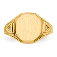 14K Yellow Gold.01ct Aaa Diamond 11.5x 12.5mm Octagon Open Back Mens Signet Ring view 4