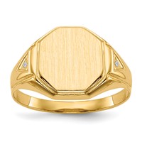 14K Yellow Gold.01ct Aaa Diamond 11.5x 12.5mm Octagon Open Back Mens Signet Ring view 1