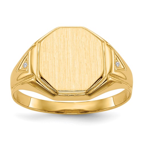 14K Yellow Gold.01ct AA Diamond 11.5x 12.5mm Octagon Open Back Mens Signet Ring