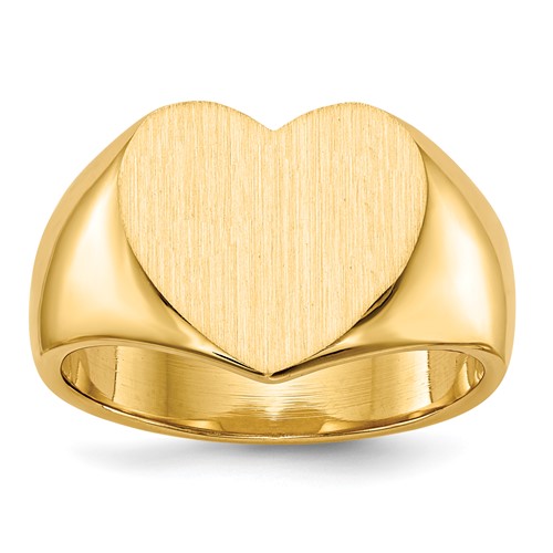 14K Yellow Gold 12.5x 11.5mm Closed Back Heart Signet Ring
