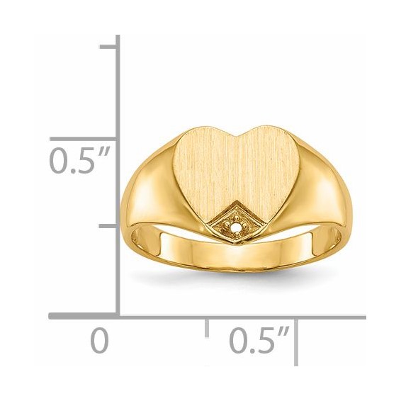 14k Holds 1-1.0mm Diamond 9.0x9.0mm Closed Back Heart Signet Ring Mounting
