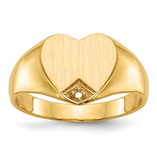 14k Holds 1-1.0mm Diamond 9.0x9.0mm Closed Back Heart Signet Ring Mounting