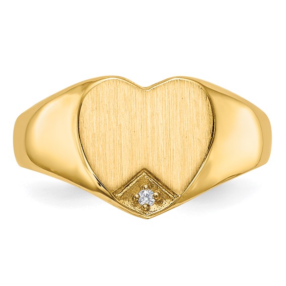 Gold Polished Heart and Diamond Signet Ring