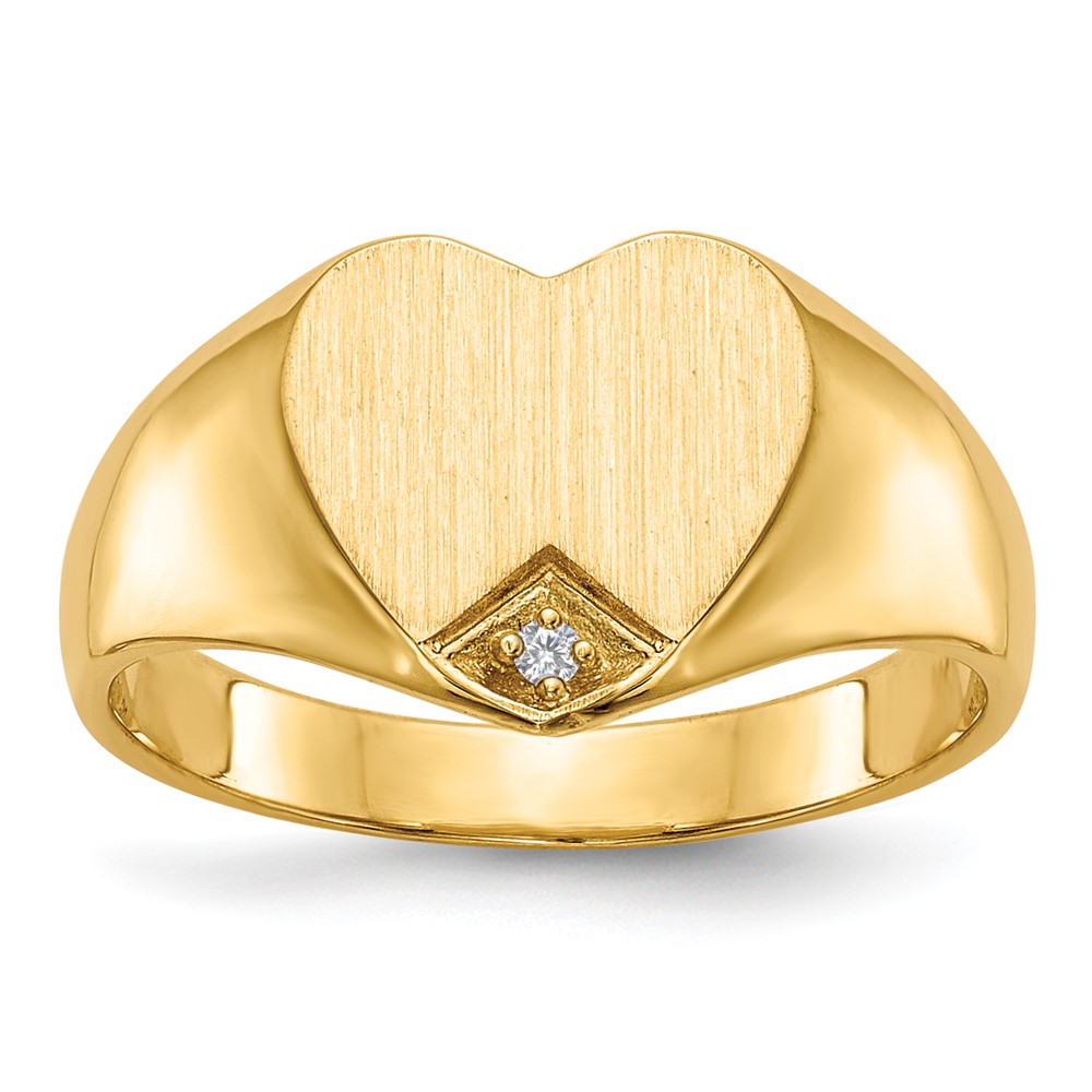 14K Yellow Gold.005ct Diamond 9.0x 9.0mm Closed Back Heart Signet Ring