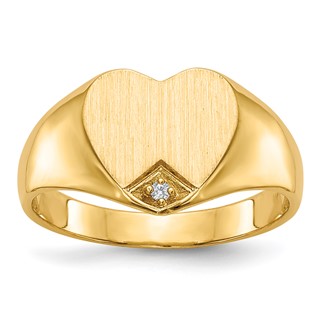 Gold Polished Heart and Diamond Signet Ring