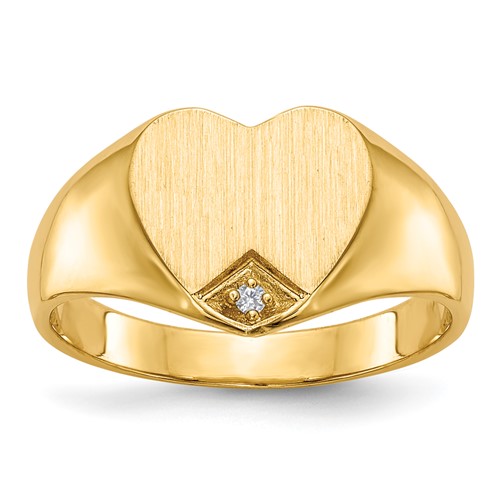 14K Yellow Gold.005ct Diamond 9.0x 9.0mm Closed Back Heart Signet Ring